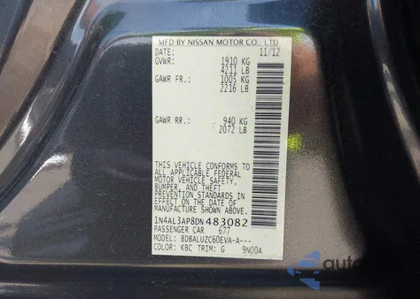 2013 Nissan Altima 2.5 Sv из США, поврежденный, VIN 1N4AL3AP8DN483082